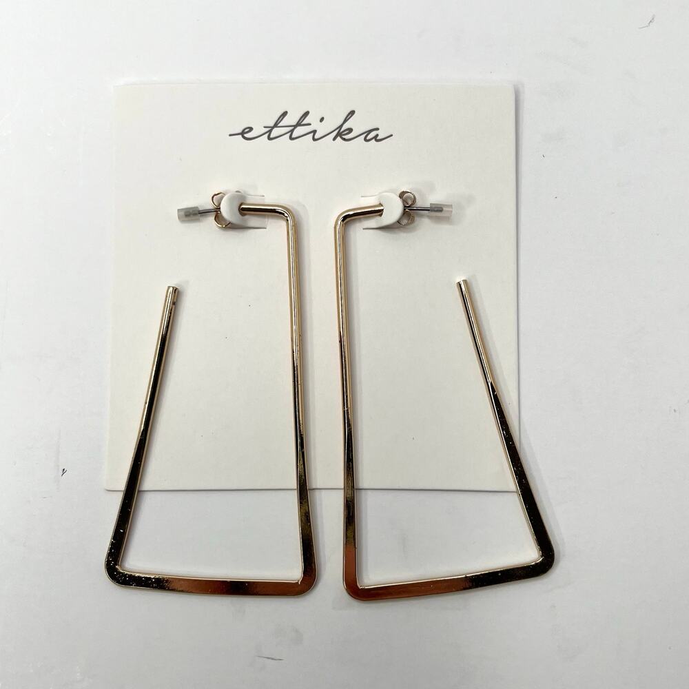 Ettika Gold Thin Geometric Rectangle Drop Pierced Earrings NWT Revolve Gift Boho